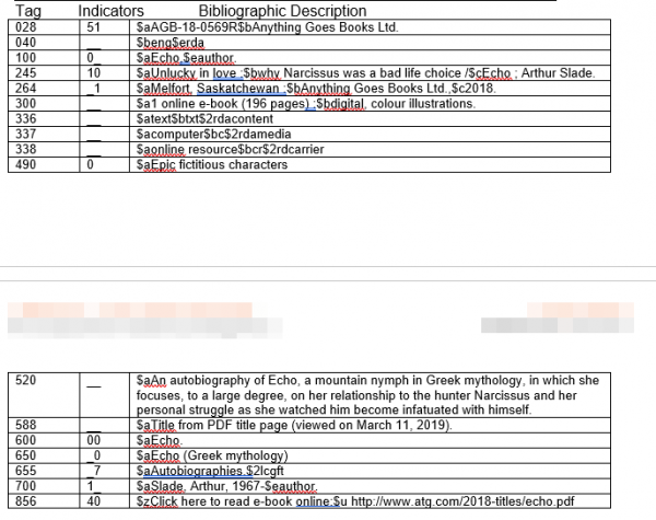 Figure 2:  Part 2 - Catalogue record of fictitious e-book.