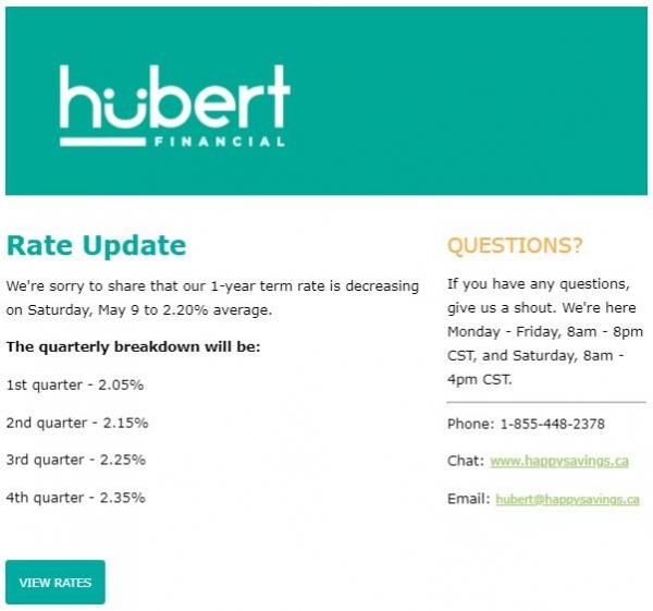 Figure 1: Rate Update e-mail snippet screenshot
