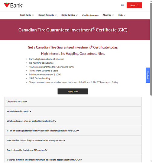 Canadian Tire GIC Info