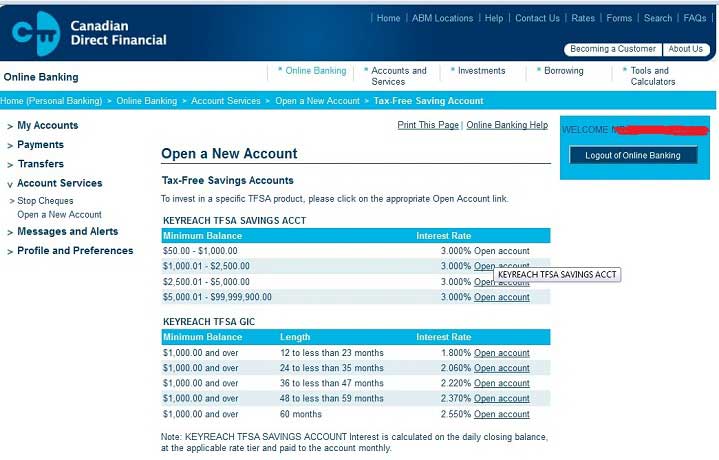 Canadian Direct Financial TFSA deposit amount