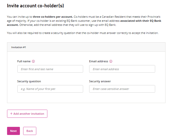 EQ Bank: Joint account co-holder information