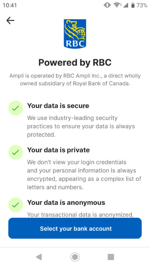 Ampli bank account link: powered by RBC