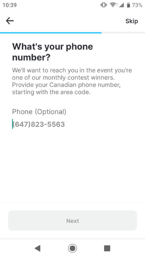 Ampli: optional phone number